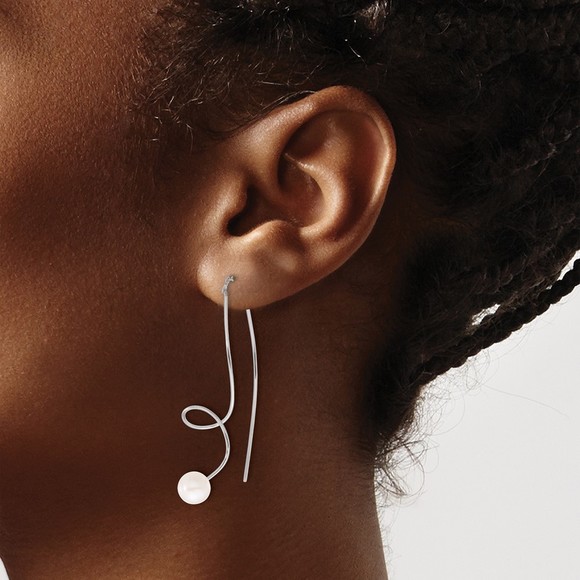 Sterling Silver RH-plated 6-7mm FWC Pearl Twisted Threader Earrings - Picture 3 of 4